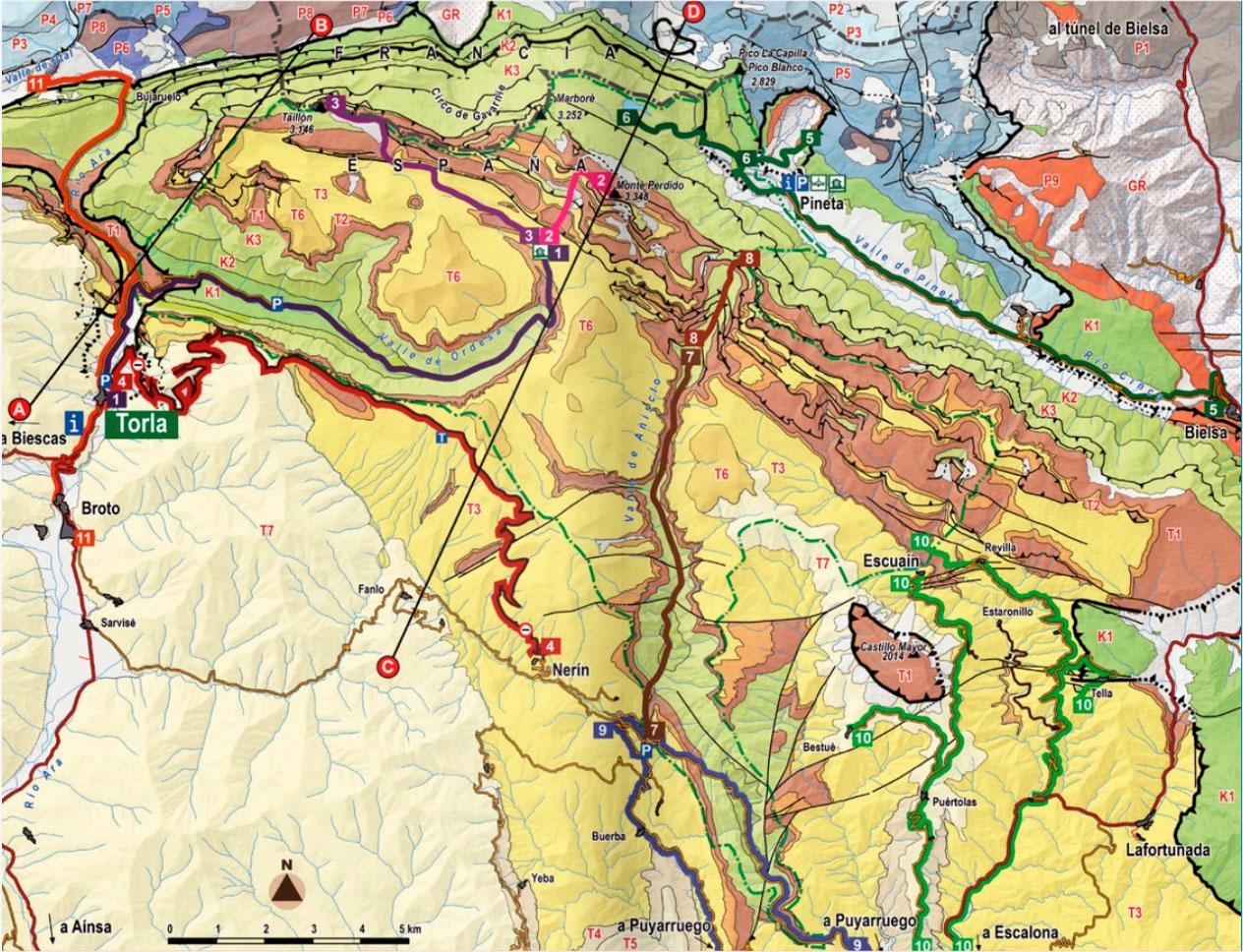 Mapa geológico del Parque Nacional de Ordesa y Monte Perdido, Huesca, España